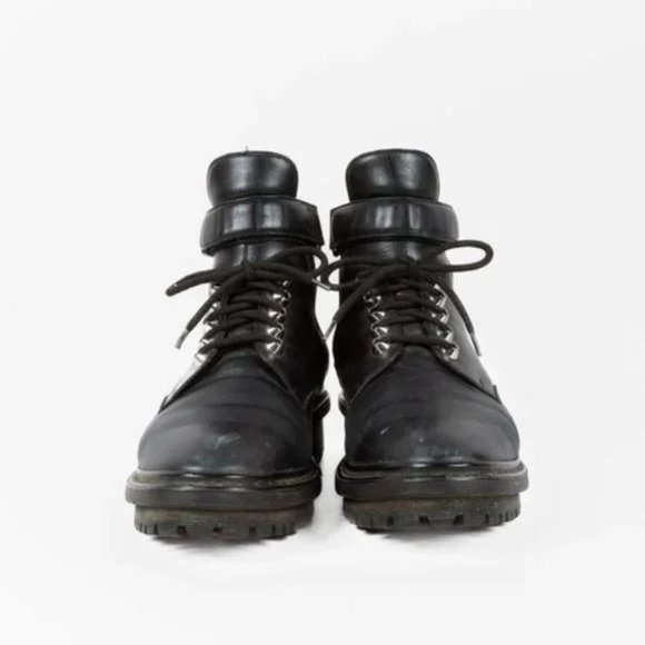 Balenciaga Black Leather Velcro-Ankle-Strap Biker Boots - Picture 2 of 10